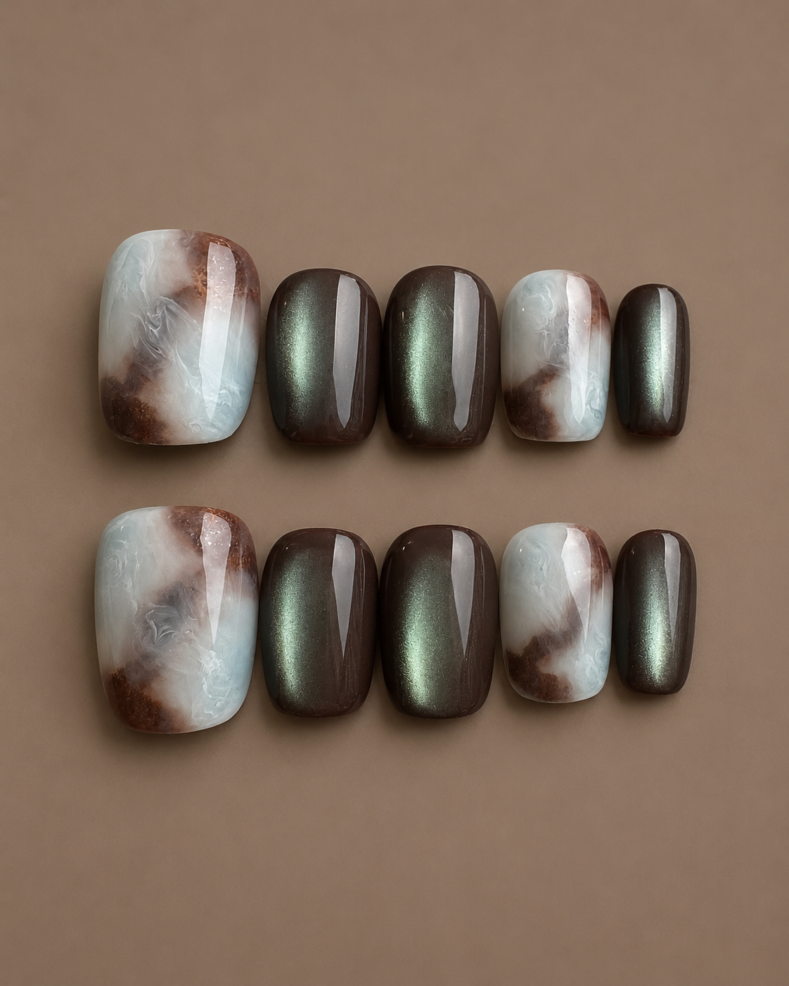 Chrome cat-eye marble press-on nail set