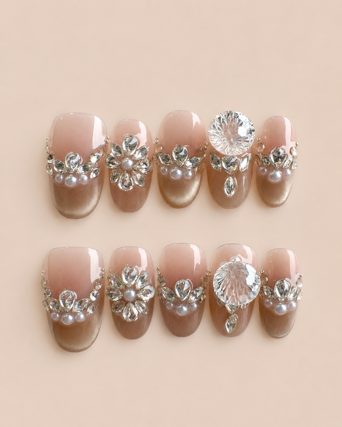 Crystal and pearl embellished press-on nail set